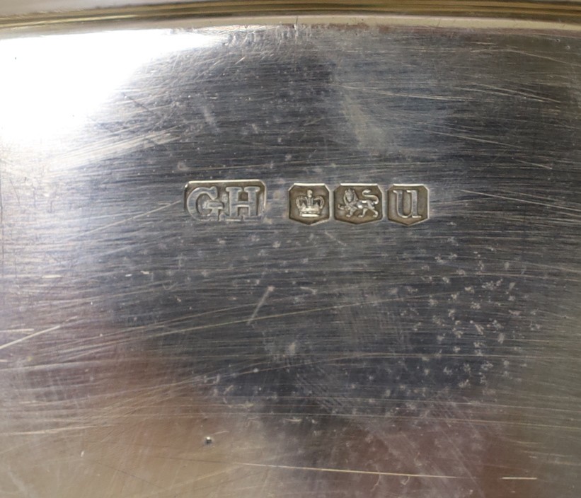 A George VI silver two handled rectangular tea tray, with gadrooned border, George Howson, Sheffield, 1937, 53.2cm, 58.5oz.